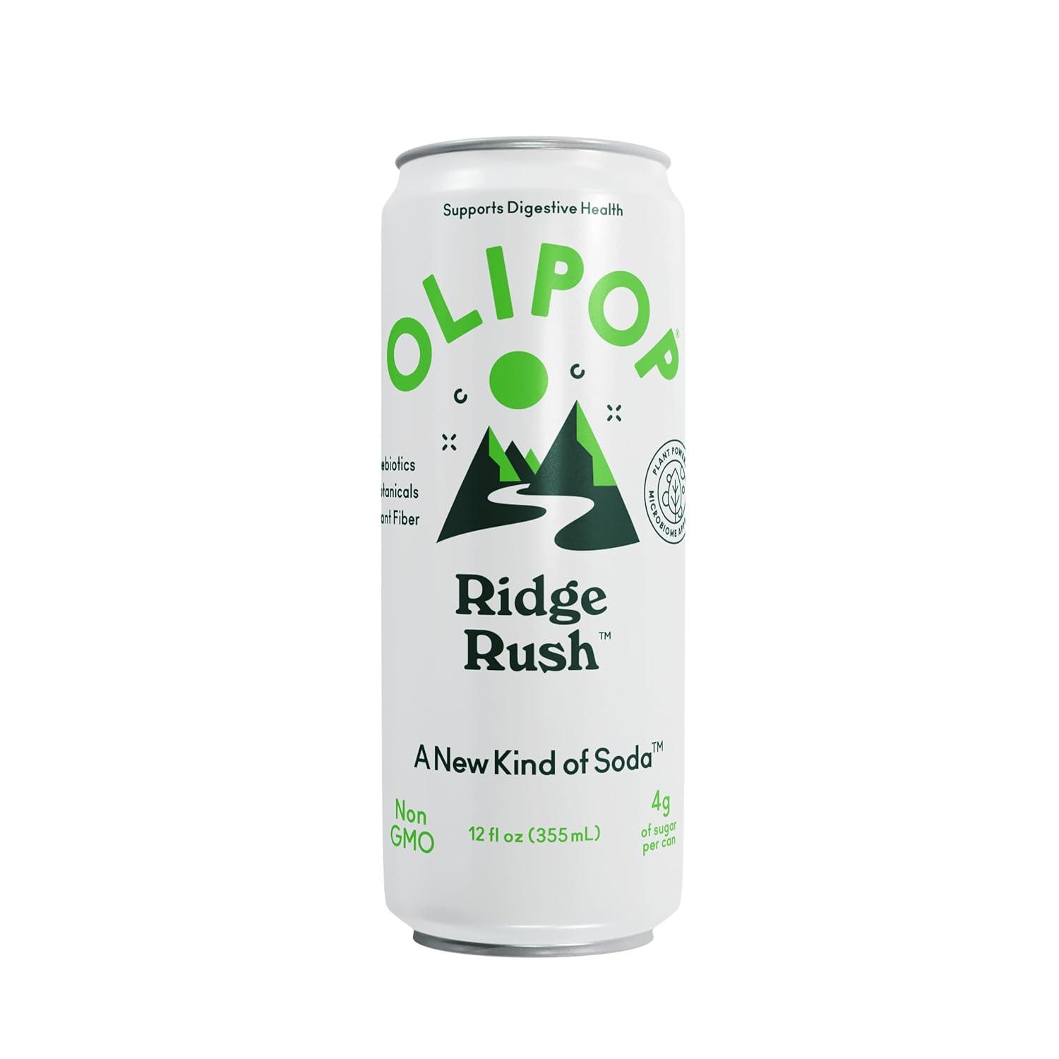 imageOLIPOP Prebiotic Soda Pop Strawberry Vanilla Pantry Pack Packed with Prebiotics Fiber and Botanicals Gluten Free Vegan GMO Free 12oz Skinny 12CansRidge Rush