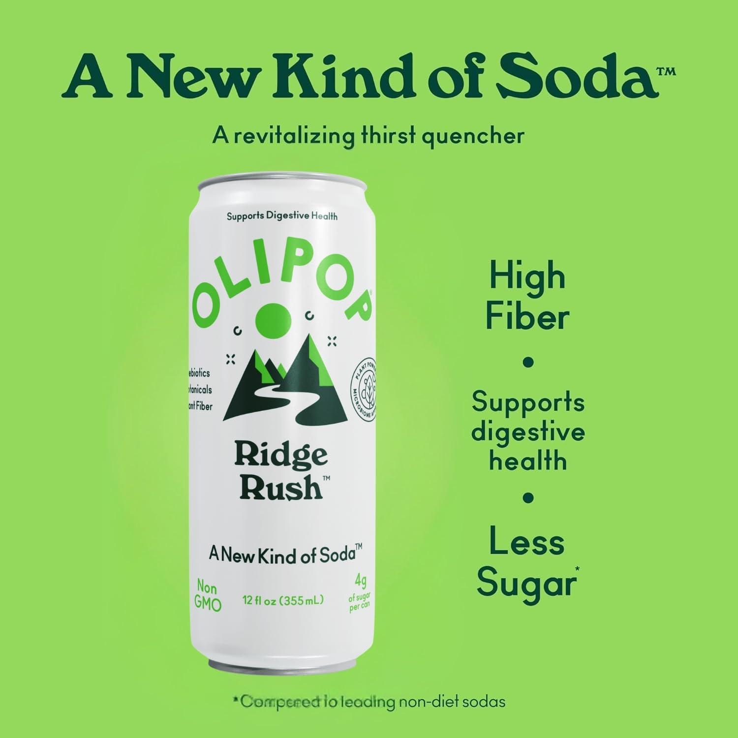 imageOLIPOP Prebiotic Soda Pop Strawberry Vanilla Pantry Pack Packed with Prebiotics Fiber and Botanicals Gluten Free Vegan GMO Free 12oz Skinny 12CansRidge Rush