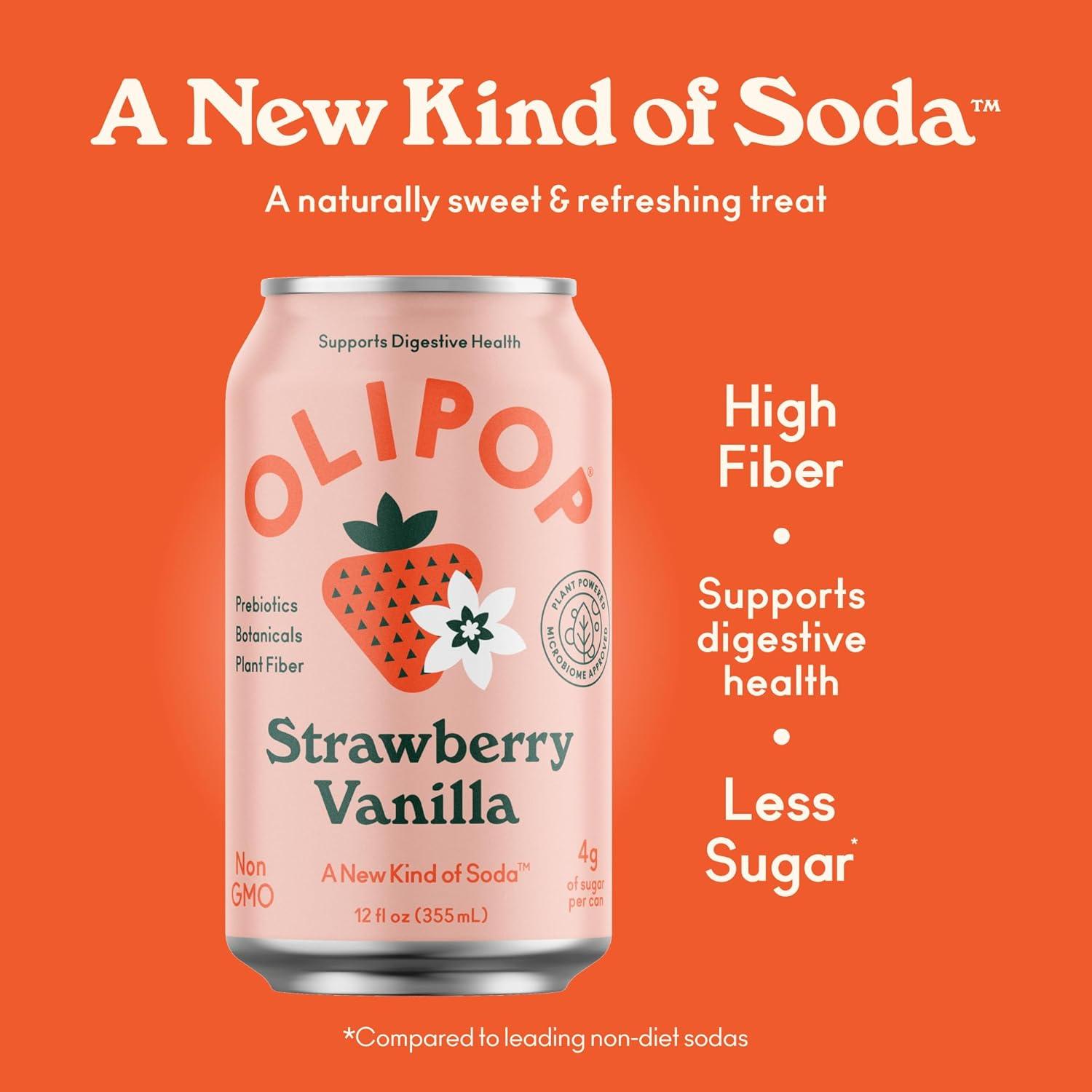 imageOLIPOP Prebiotic Soda Pop Strawberry Vanilla Prebiotics Botanicals Plant Fiber 12 fl oz 4 Cans12 FZ