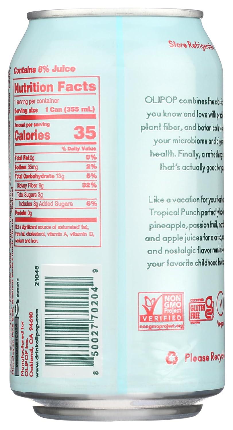 imageOLIPOP Prebiotic Soda Pop Tropical Punch A New Kind of Soda Packed with Prebiotics Fiber and Botanicals Gluten Free Vegan GMO Free 12oz
