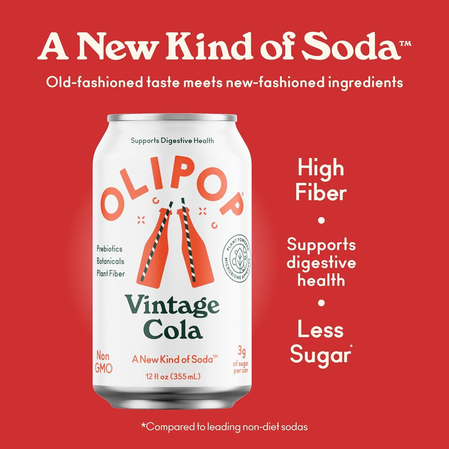 imageOLIPOP Prebiotic Soda Pop Vintage Cola Prebiotics Botanicals Plant Fiber 12 fl oz 4 Cans12 FZ Pack of 4