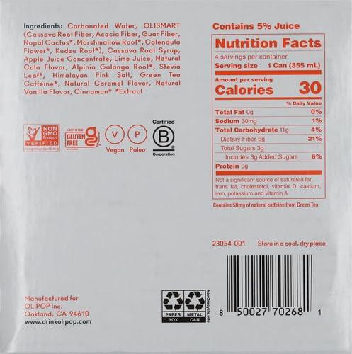imageOLIPOP Prebiotic Soda Pop Vintage Cola Prebiotics Botanicals Plant Fiber 12 fl oz 4 Cans12 FZ Pack of 4