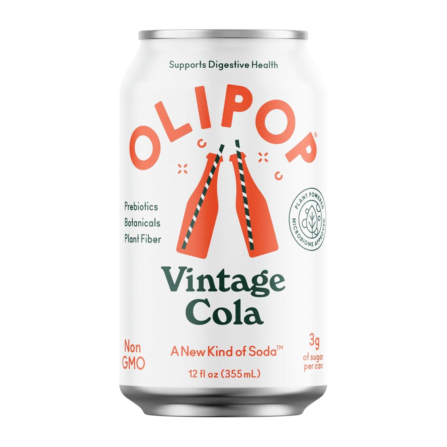 imageOLIPOP Prebiotic Soda Pop Vintage Cola Prebiotics Botanicals Plant Fiber 12 fl oz 4 Cans12 FZ Pack of 4