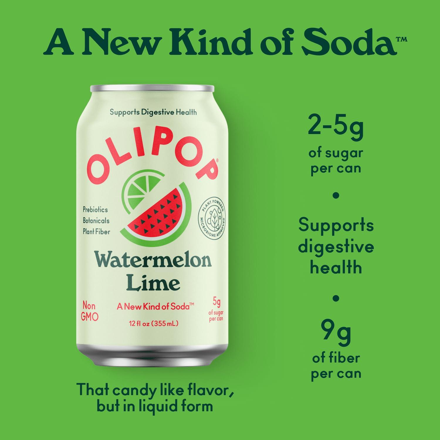 imageOLIPOP Watermelon Lime Prebiotic Soda 12 FZ12 Fl Oz