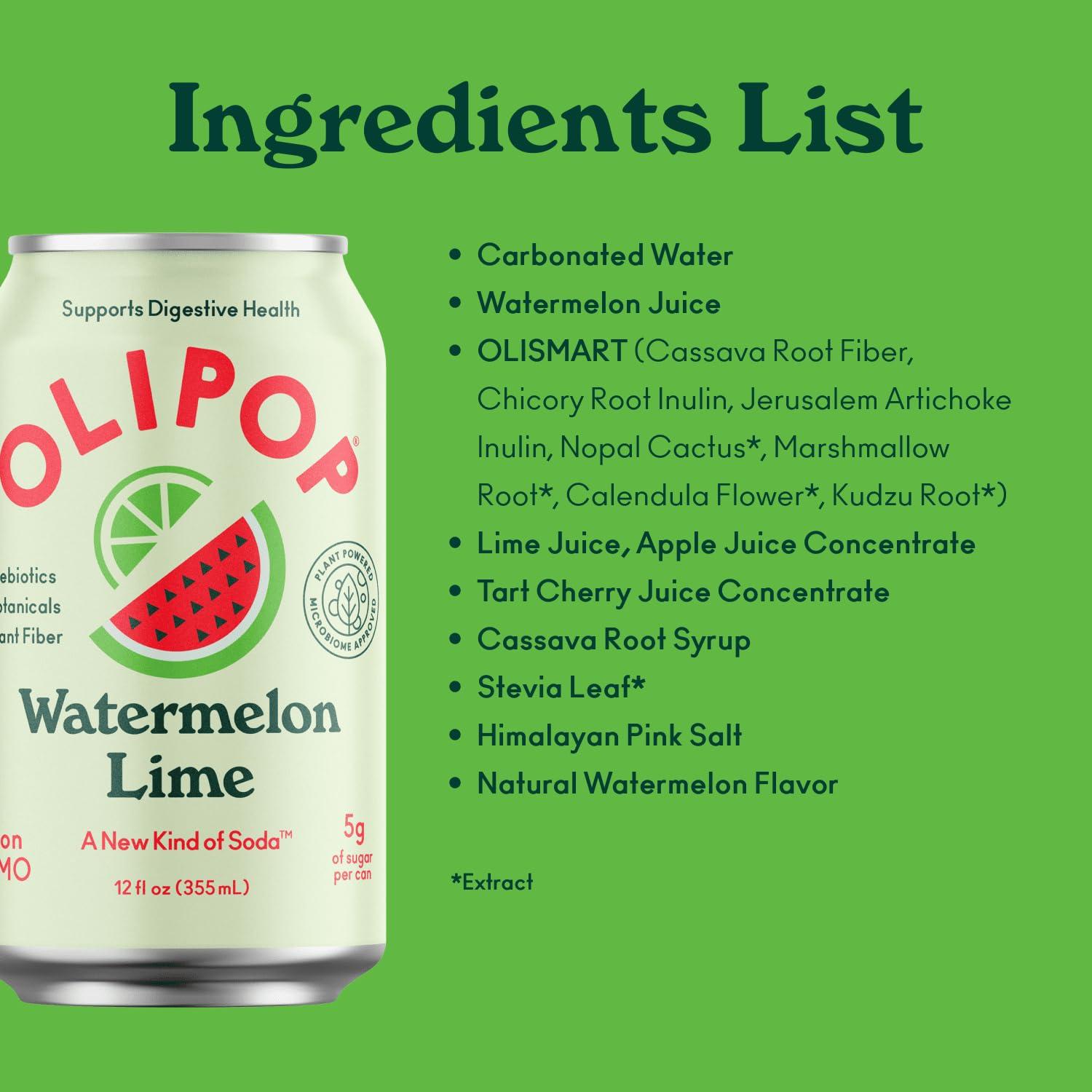 imageOLIPOP Watermelon Lime Prebiotic Soda 12 FZ12 Fl Oz