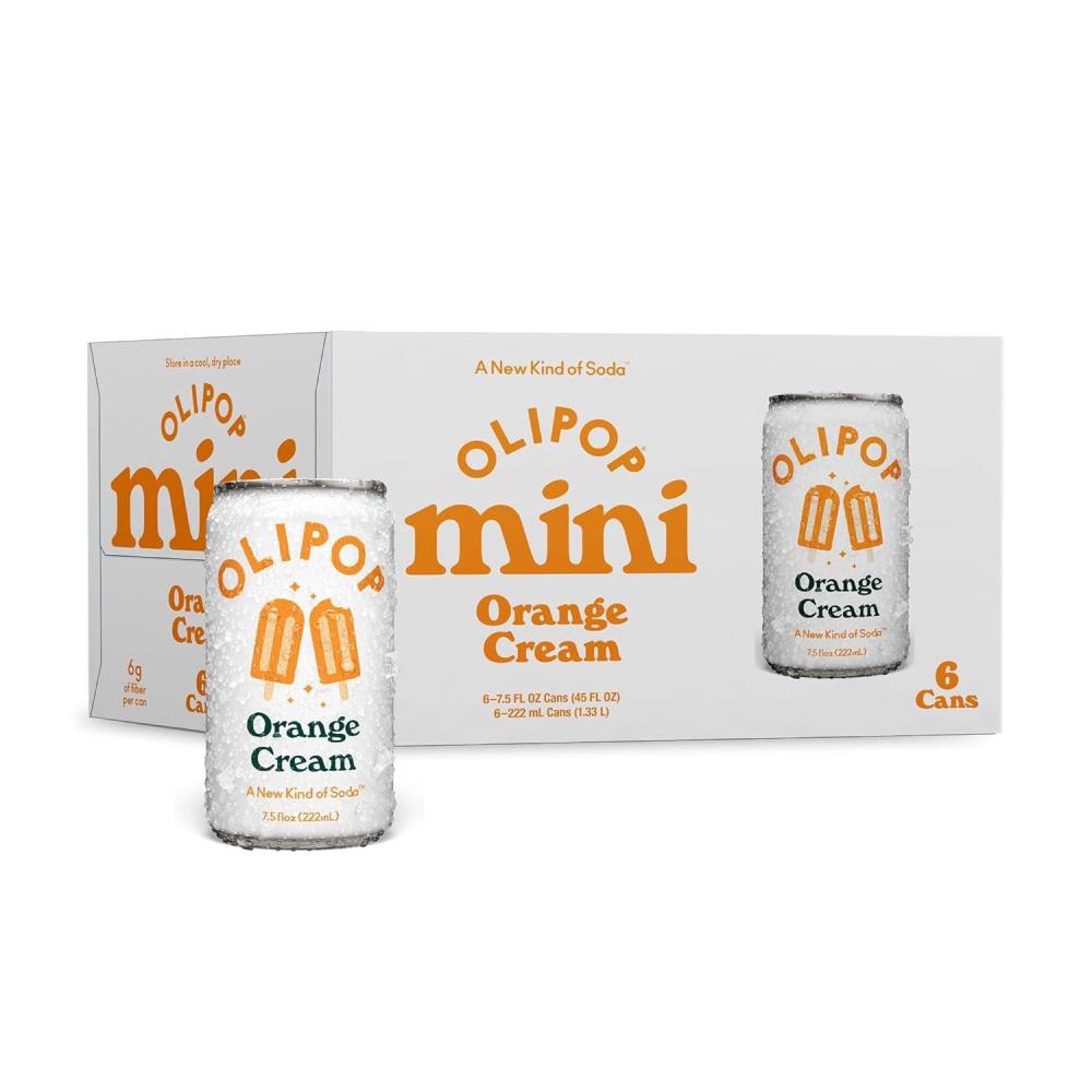 imageOLIPOP Minis Prebiotic Soda Pop Ginger Ale Pantry Pack Packed with Prebiotics Fiber and Botanicals Gluten Free Vegan GMO Free 75oz 6CansOrange Cream