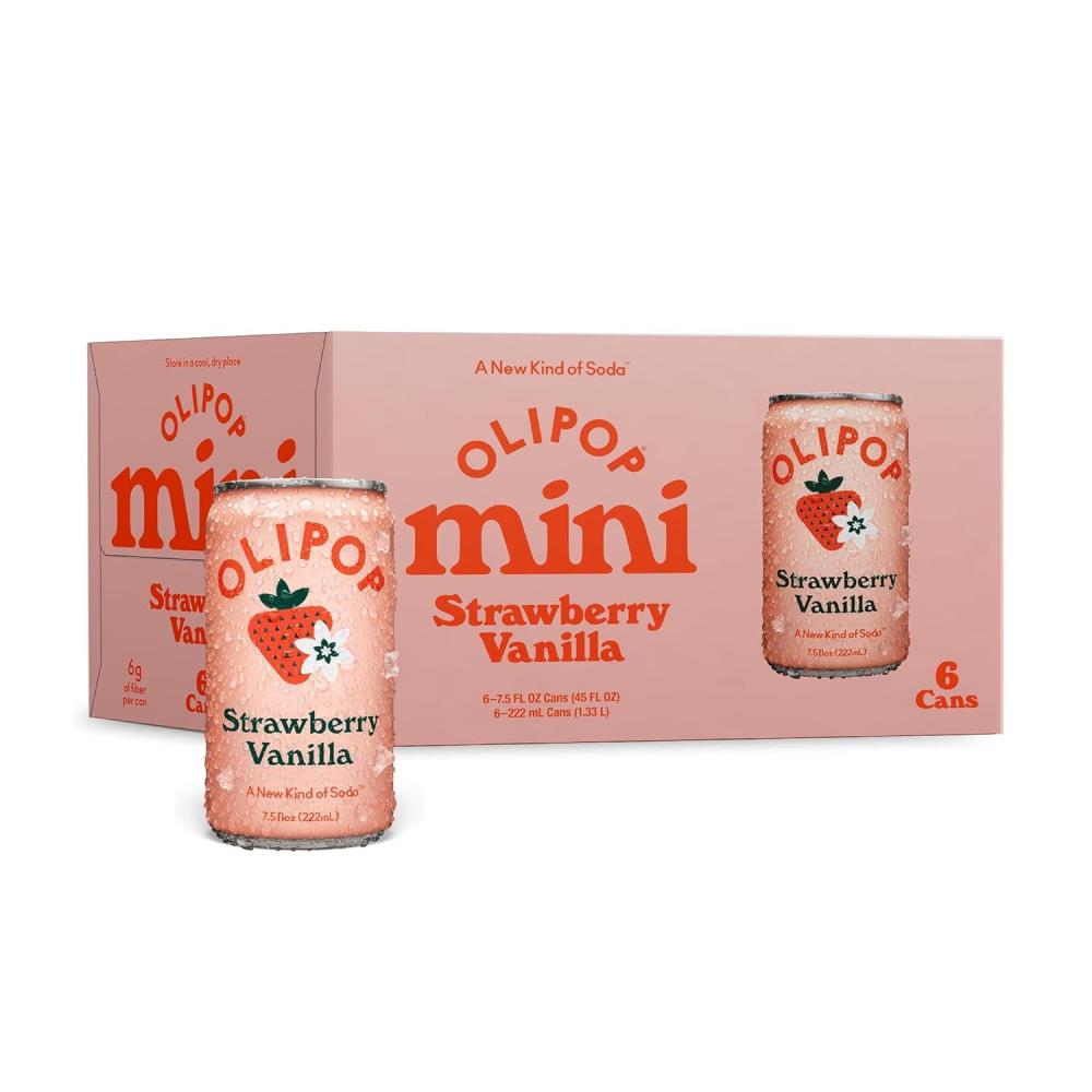 imageOLIPOP Minis Prebiotic Soda Pop Ginger Ale Pantry Pack Packed with Prebiotics Fiber and Botanicals Gluten Free Vegan GMO Free 75oz 6CansStrawberry Vanilla