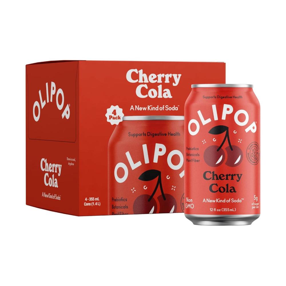 imageOLIPOP Prebiotic Soda Pop Cherry Cola Prebiotics Botanicals Plant Fiber 12 fl oz 4 Cans