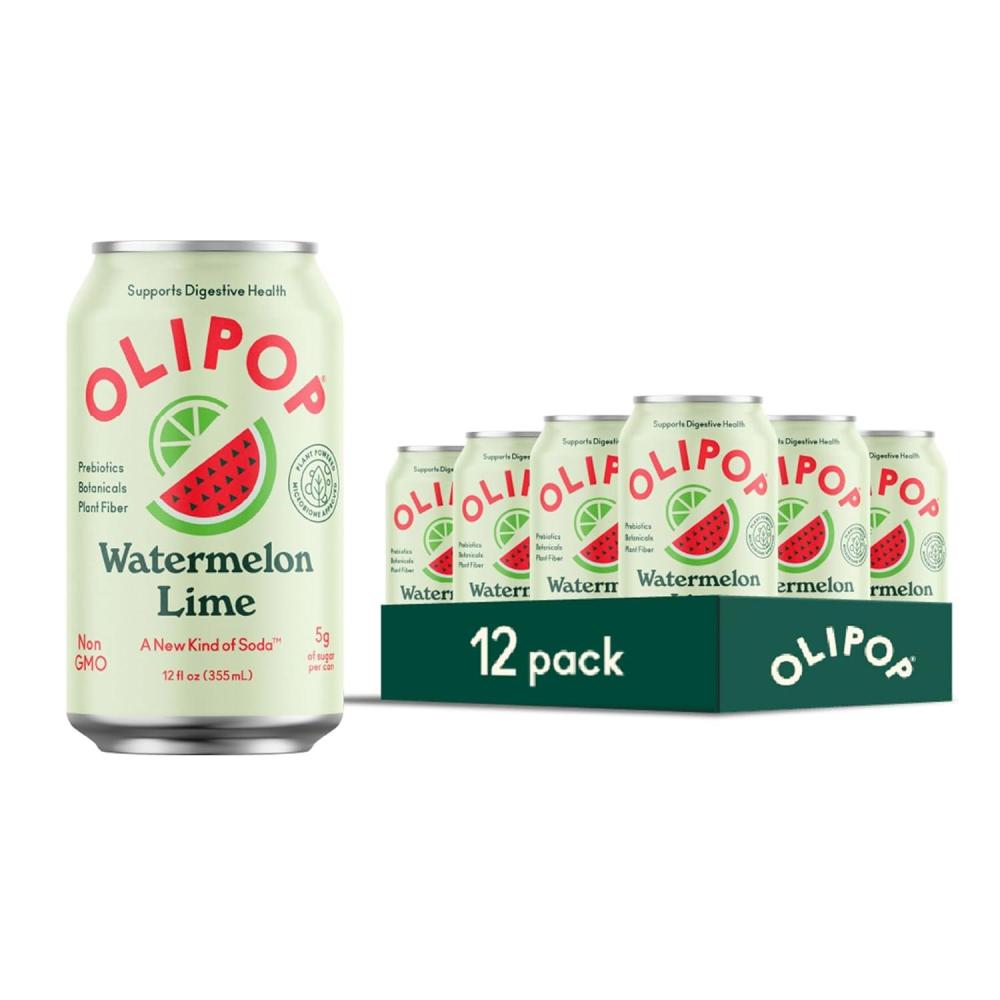 imageOLIPOP Prebiotic Soda Pop Cherry Vanilla A New Kind of Soda Packed with Prebiotics Fiber and Botanicals Gluten Free Vegan GMO Free 12oz 12CansWatermelon Lime