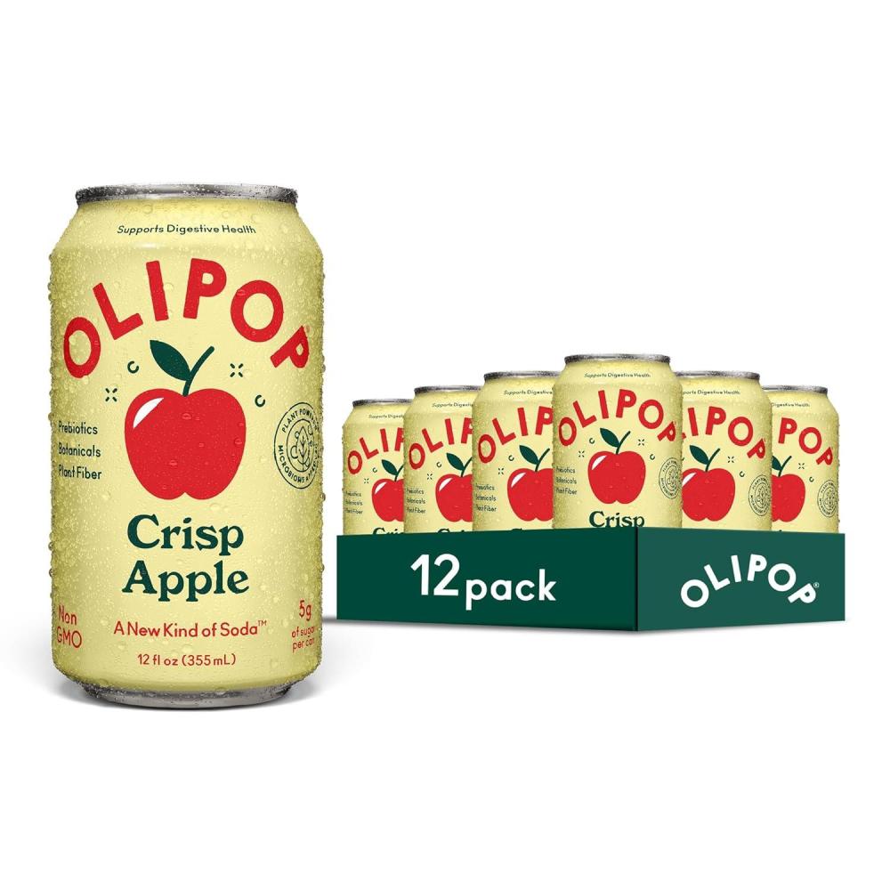 imageOLIPOP Prebiotic Soda Pop Classic Grape Pantry Pack Packed with Prebiotics Fiber and Botanicals Gluten Free Vegan GMO Free 12oz 12CansCrisp Apple
