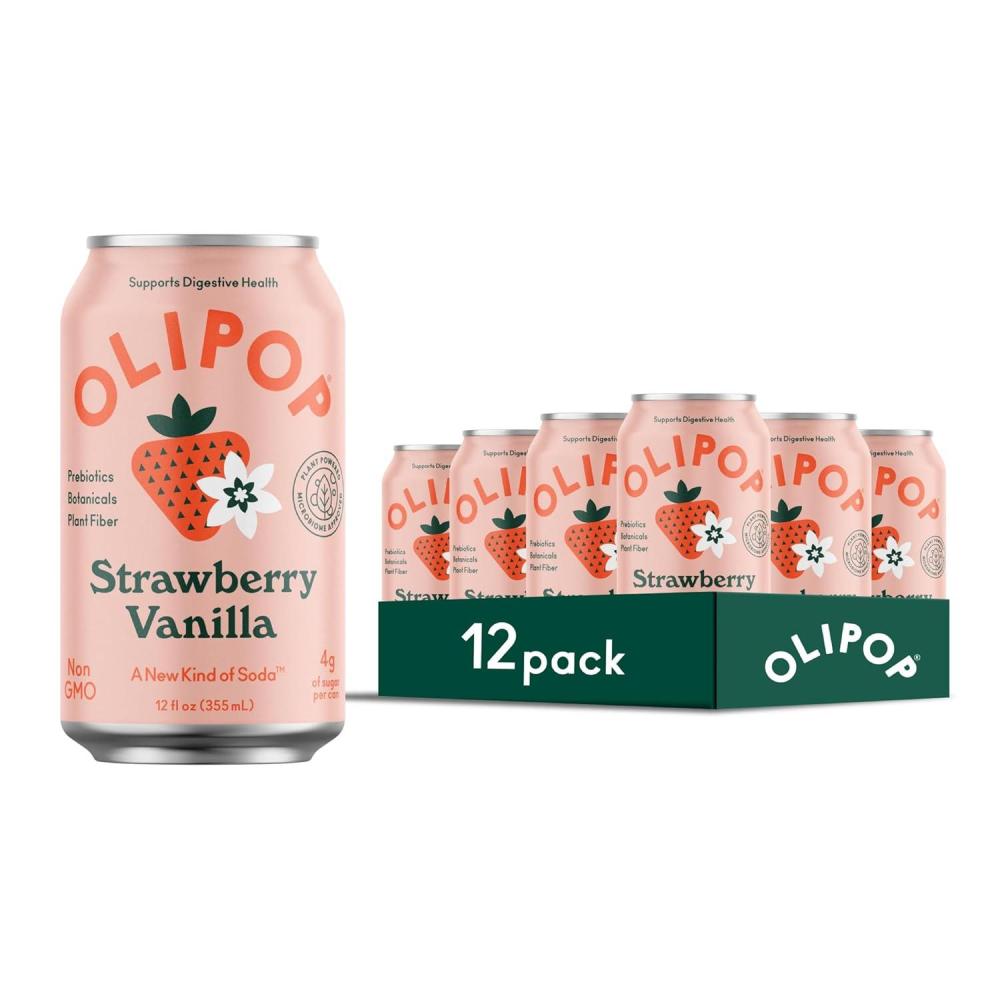 imageOLIPOP Prebiotic Soda Pop Classic Grape Pantry Pack Packed with Prebiotics Fiber and Botanicals Gluten Free Vegan GMO Free 12oz 12CansStrawberry Vanilla