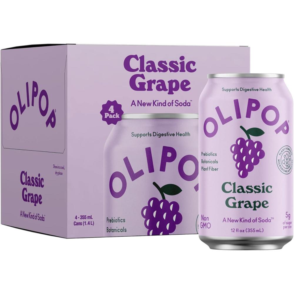 imageOLIPOP Prebiotic Soda Pop Classic Grape Prebiotics Botanicals Plant Fiber 12 fl oz 4 Cans