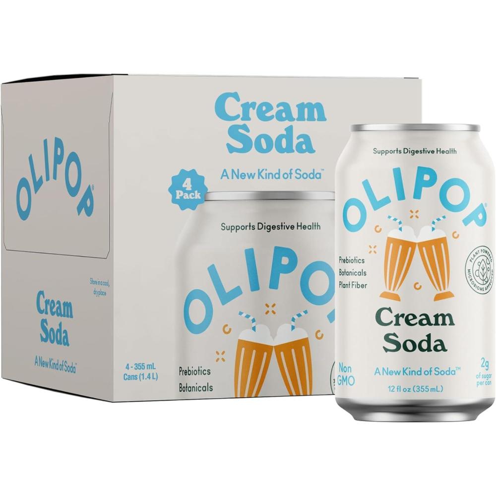 imageOLIPOP Prebiotic Soda Pop Cream Soda Prebiotics Botanicals Plant Fiber 12 fl oz 4 Cans