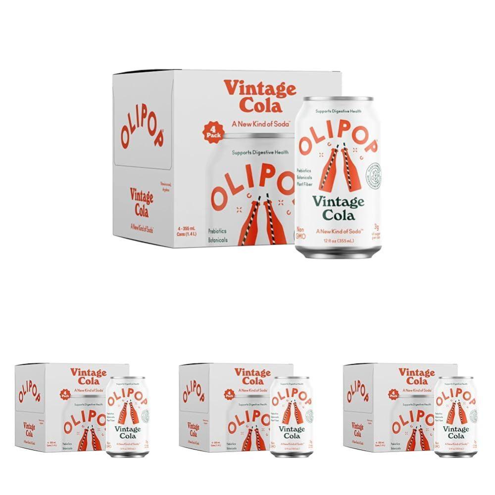 imageOLIPOP Prebiotic Soda Pop Vintage Cola Prebiotics Botanicals Plant Fiber 12 fl oz 4 Cans12 FZ Pack of 4
