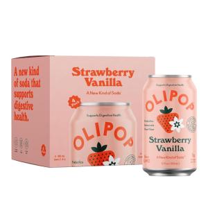 OLIPOP – Strawberry Vanilla Sparkling Tonic, Healthy Soda, Prebiotic Soft Drink, Aids Digestive Health, Contains Prebiotics & 9g of Plant Fiber, Caffeine Free, Low Calorie, Low Sugar (12 oz, 4-Pack)(Strawberry Vanilla)