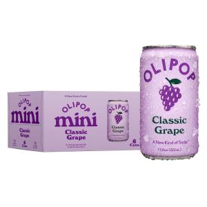 OLIPOP Minis Prebiotic Soda Pop, Ginger Ale, Pantry Pack Packed with Prebiotics, Fiber, and Botanicals, Gluten Free, Vegan, GMO Free, 7.5oz (6-Cans)(Classic Grape)
