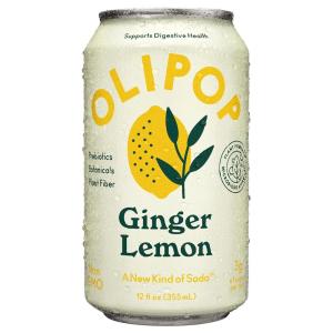 OLIPOP Prebiotic Soda Pop, Cherry Cola, Prebiotics, Botanicals, Plant Fiber, 12 fl oz can(Ginger Lemon)