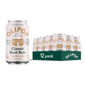 OLIPOP Prebiotic Soda Pop, Cherry Vanilla, A New Kind of Soda Packed with Prebiotics, Fiber, and Botanicals, Gluten Free, Vegan, GMO Free, 12oz (12-Cans)(Classic Root Beer)