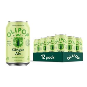 OLIPOP Prebiotic Soda Pop, Cherry Vanilla, A New Kind of Soda Packed with Prebiotics, Fiber, and Botanicals, Gluten Free, Vegan, GMO Free, 12oz (12-Cans)(Ginger Ale)