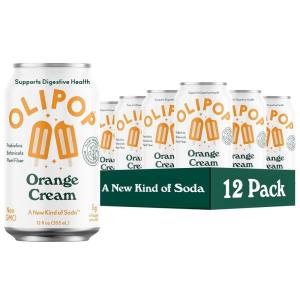OLIPOP Prebiotic Soda Pop, Cherry Vanilla, A New Kind of Soda Packed with Prebiotics, Fiber, and Botanicals, Gluten Free, Vegan, GMO Free, 12oz (12-Cans)(Orange Cream)