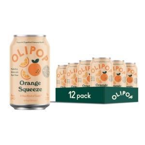 OLIPOP Prebiotic Soda Pop, Cherry Vanilla, A New Kind of Soda Packed with Prebiotics, Fiber, and Botanicals, Gluten Free, Vegan, GMO Free, 12oz (12-Cans)(Orange Squeeze)