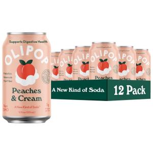 OLIPOP Prebiotic Soda Pop, Cherry Vanilla, A New Kind of Soda Packed with Prebiotics, Fiber, and Botanicals, Gluten Free, Vegan, GMO Free, 12oz (12-Cans)(Peaches & Cream)