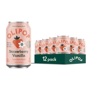 OLIPOP Prebiotic Soda Pop, Cherry Vanilla, A New Kind of Soda Packed with Prebiotics, Fiber, and Botanicals, Gluten Free, Vegan, GMO Free, 12oz (12-Cans)(Strawberry Vanilla)