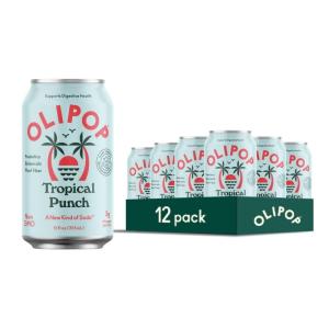 OLIPOP Prebiotic Soda Pop, Cherry Vanilla, A New Kind of Soda Packed with Prebiotics, Fiber, and Botanicals, Gluten Free, Vegan, GMO Free, 12oz (12-Cans)(Tropical Punch)