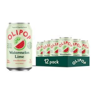 OLIPOP Prebiotic Soda Pop, Cherry Vanilla, A New Kind of Soda Packed with Prebiotics, Fiber, and Botanicals, Gluten Free, Vegan, GMO Free, 12oz (12-Cans)(Watermelon Lime)
