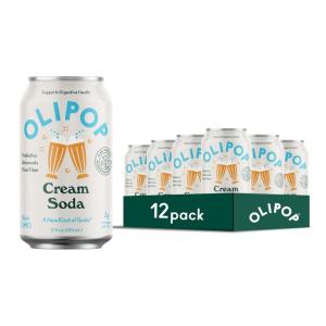 OLIPOP Prebiotic Soda Pop, Classic Grape, Pantry Pack Packed with Prebiotics, Fiber, and Botanicals, Gluten Free, Vegan, GMO Free, 12oz (12-Cans)(Cream Soda)