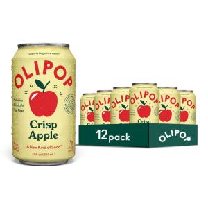 OLIPOP Prebiotic Soda Pop, Classic Grape, Pantry Pack Packed with Prebiotics, Fiber, and Botanicals, Gluten Free, Vegan, GMO Free, 12oz (12-Cans)(Crisp Apple)