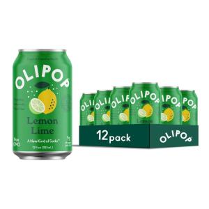 OLIPOP Prebiotic Soda Pop, Classic Grape, Pantry Pack Packed with Prebiotics, Fiber, and Botanicals, Gluten Free, Vegan, GMO Free, 12oz (12-Cans)(Lemon Lime)
