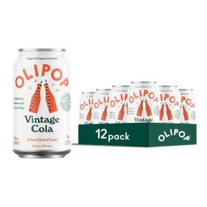 OLIPOP Prebiotic Soda Pop, Classic Grape, Pantry Pack Packed with Prebiotics, Fiber, and Botanicals, Gluten Free, Vegan, GMO Free, 12oz (12-Cans)(Vintage Cola)