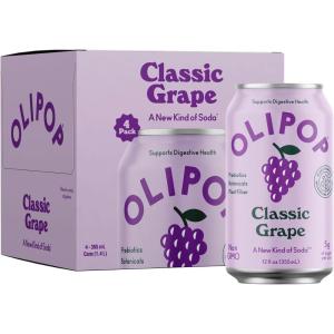 OLIPOP Prebiotic Soda Pop, Classic Grape, Prebiotics, Botanicals, Plant Fiber, 12 fl oz (4 Cans)