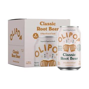 OLIPOP Prebiotic Soda Pop, Classic Root Beer, Prebiotics, Botanicals, Plant Fiber, 12 fl oz (4 Cans)