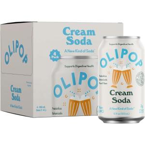 OLIPOP Prebiotic Soda Pop, Cream Soda, Prebiotics, Botanicals, Plant Fiber, 12 fl oz (4 Cans)
