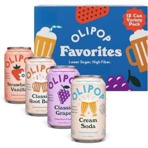 OLIPOP Prebiotic Soda Pop, Favorites Variety, Pantry Pack Packed with Prebiotics, Fiber, and Botanicals, Gluten Free, Vegan, GMO Free, 12oz (12-Cans)((Variety) Favorites)