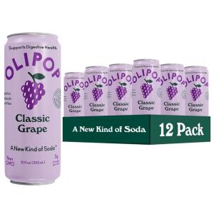OLIPOP Prebiotic Soda Pop, Strawberry Vanilla, Pantry Pack Packed with Prebiotics, Fiber, and Botanicals, Gluten Free, Vegan, GMO Free, 12oz Skinny (12-Cans)(Classic Grape)
