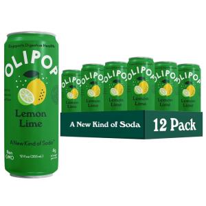 OLIPOP Prebiotic Soda Pop, Strawberry Vanilla, Pantry Pack Packed with Prebiotics, Fiber, and Botanicals, Gluten Free, Vegan, GMO Free, 12oz Skinny (12-Cans)(Lemon Lime)