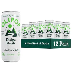 OLIPOP Prebiotic Soda Pop, Strawberry Vanilla, Pantry Pack Packed with Prebiotics, Fiber, and Botanicals, Gluten Free, Vegan, GMO Free, 12oz Skinny (12-Cans)(Ridge Rush)