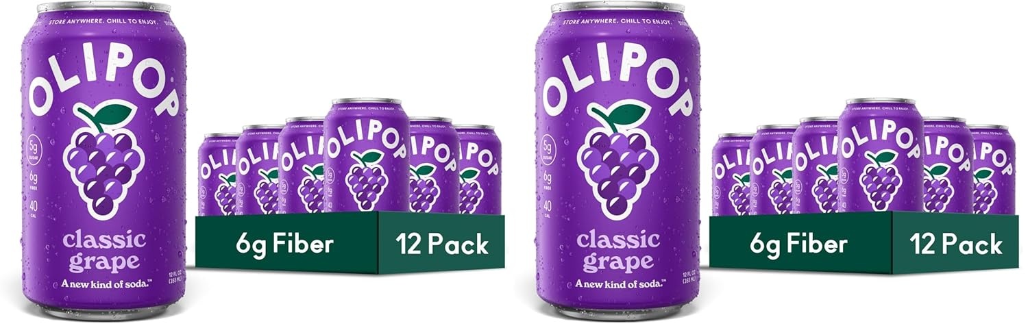image:imageOLIPOP Prebiotic Soda Pop Raspberry Sherbet Pantry Pack Packed with Prebiotics Fiber and Botanicals Gluten Free GMO Free 12oz 12Cans Packaging May VaryGrape