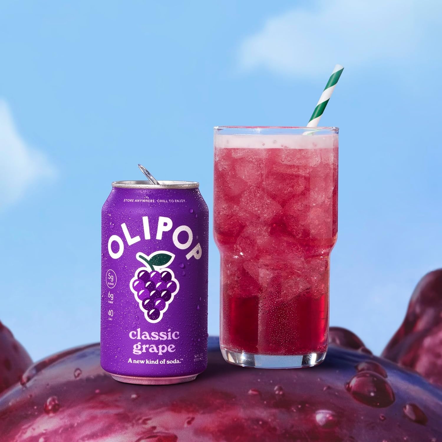 image:imageOLIPOP Prebiotic Soda Pop Raspberry Sherbet Pantry Pack Packed with Prebiotics Fiber and Botanicals Gluten Free GMO Free 12oz 12Cans Packaging May VaryGrape