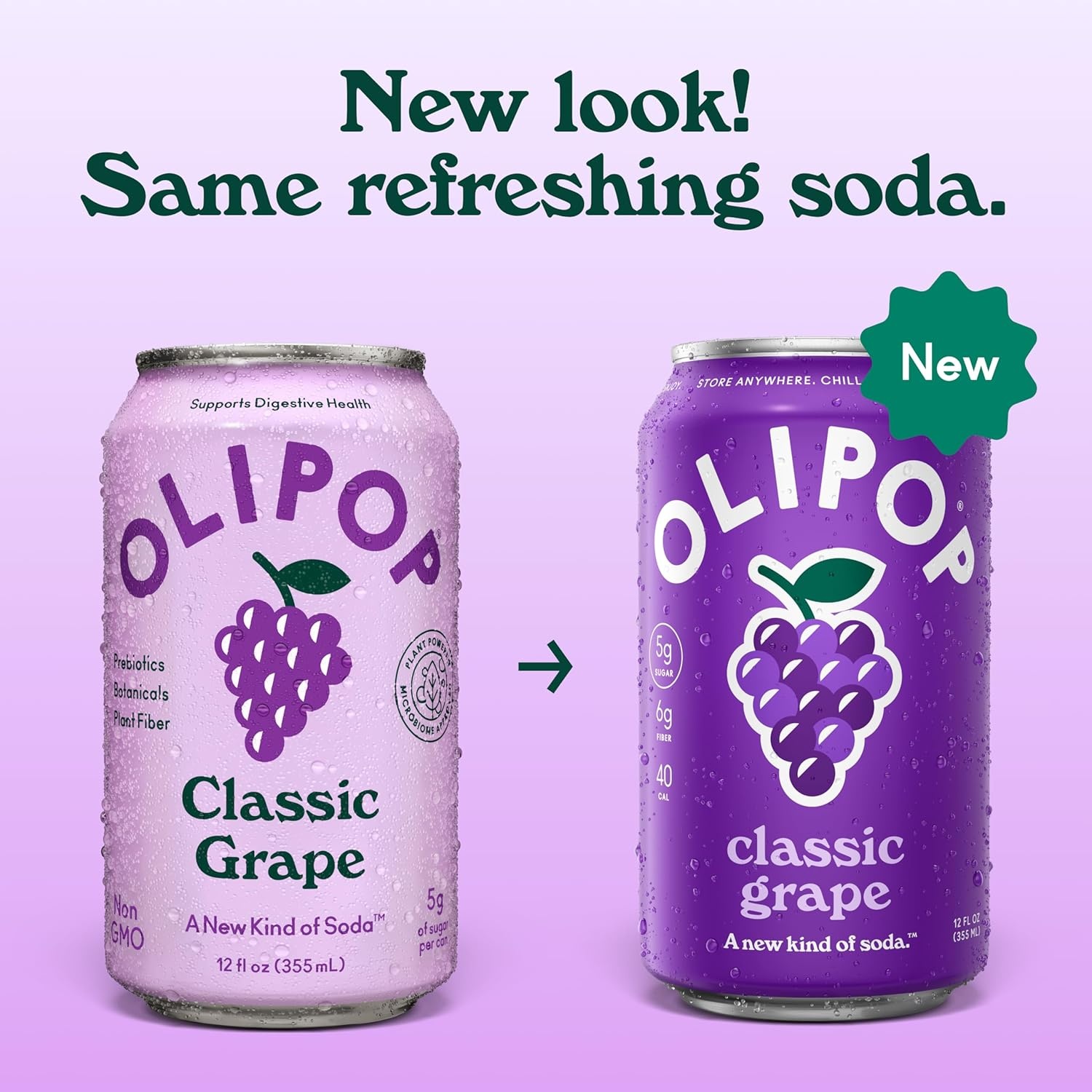 image:imageOLIPOP Prebiotic Soda Pop Raspberry Sherbet Pantry Pack Packed with Prebiotics Fiber and Botanicals Gluten Free GMO Free 12oz 12Cans Packaging May VaryGrape