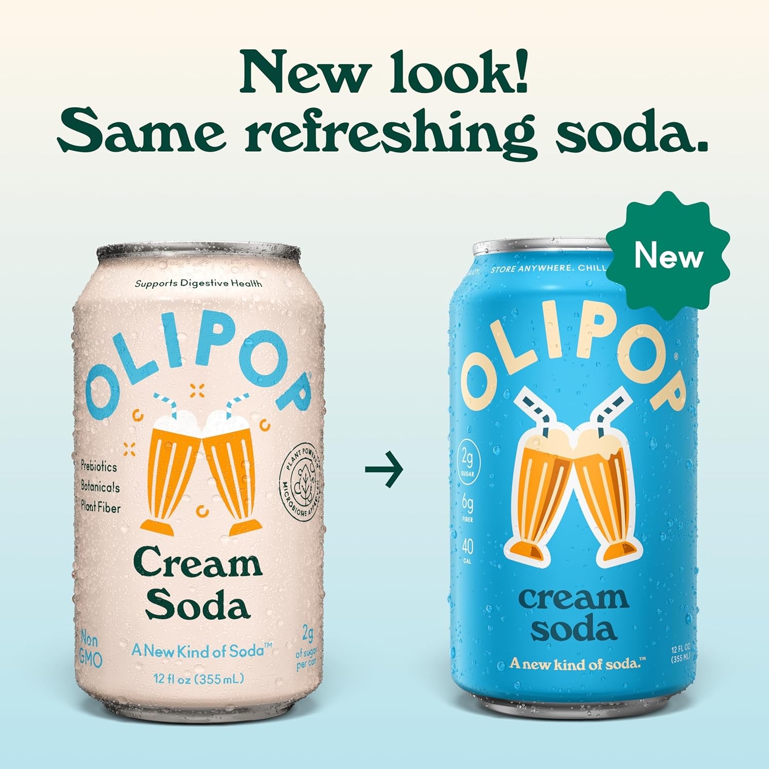 image:imageOLIPOP Prebiotic Soda Pop Raspberry Sherbet Pantry Pack Packed with Prebiotics Fiber and Botanicals Gluten Free GMO Free 12oz 12Cans Packaging May VaryCream Soda