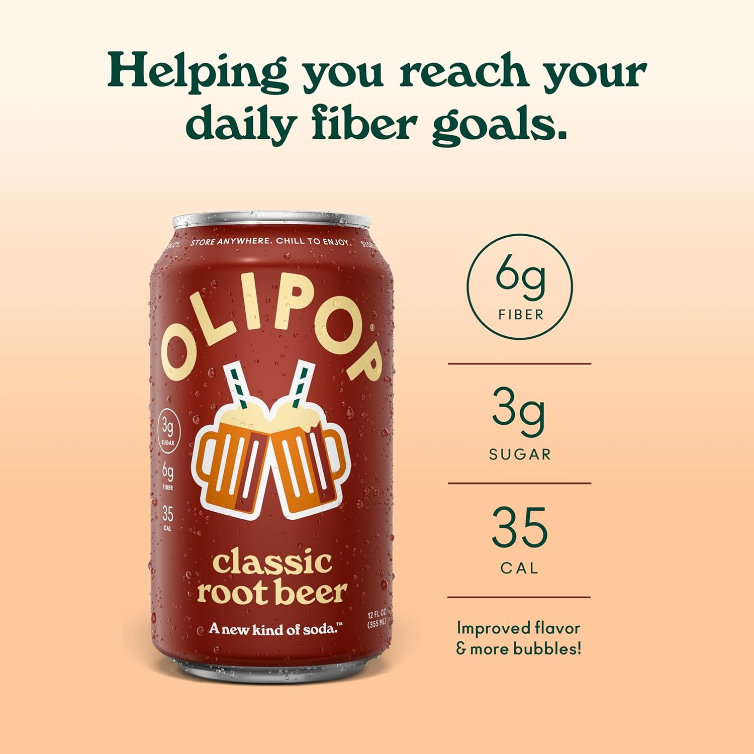 image:imageOLIPOP Prebiotic Soda Pop Raspberry Sherbet Pantry Pack Packed with Prebiotics Fiber and Botanicals Gluten Free GMO Free 12oz 12Cans Packaging May VaryClassic Root Beer