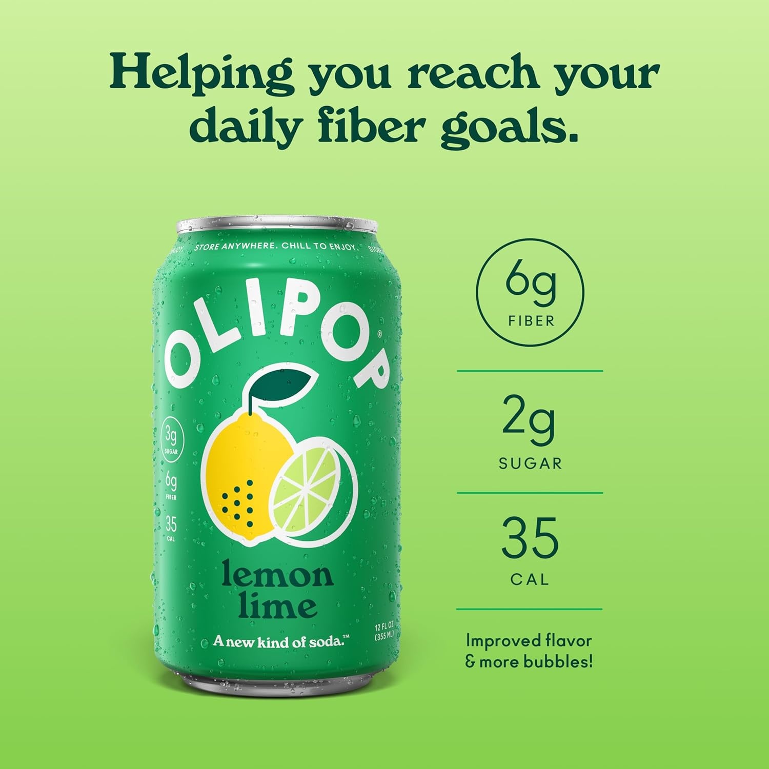 image:imageOLIPOP Prebiotic Soda Pop Raspberry Sherbet Pantry Pack Packed with Prebiotics Fiber and Botanicals Gluten Free GMO Free 12oz 12Cans Packaging May VaryLemon Lime