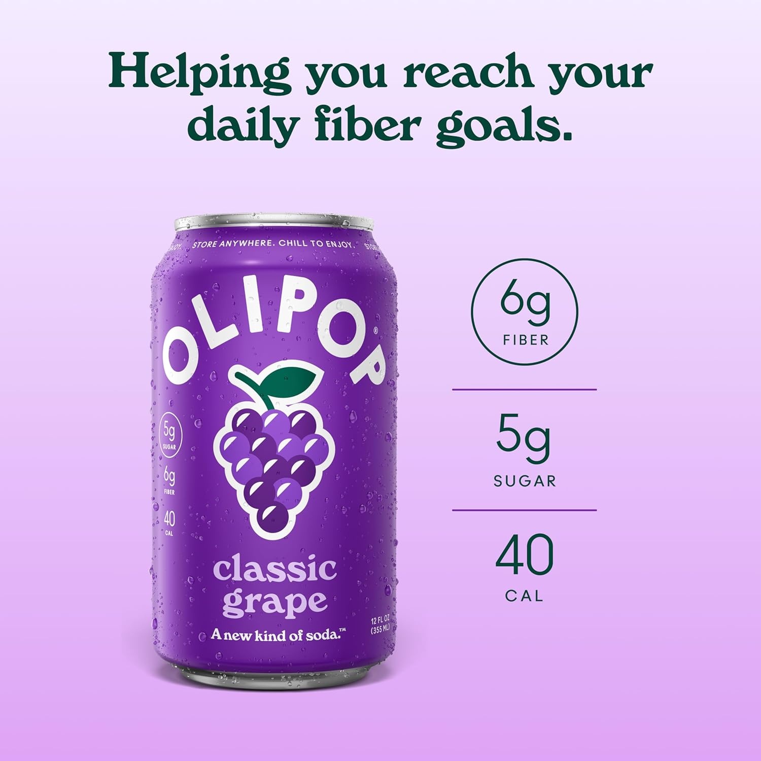 image:imageOLIPOP Prebiotic Soda Pop Raspberry Sherbet Pantry Pack Packed with Prebiotics Fiber and Botanicals Gluten Free GMO Free 12oz 12Cans Packaging May VaryGrape