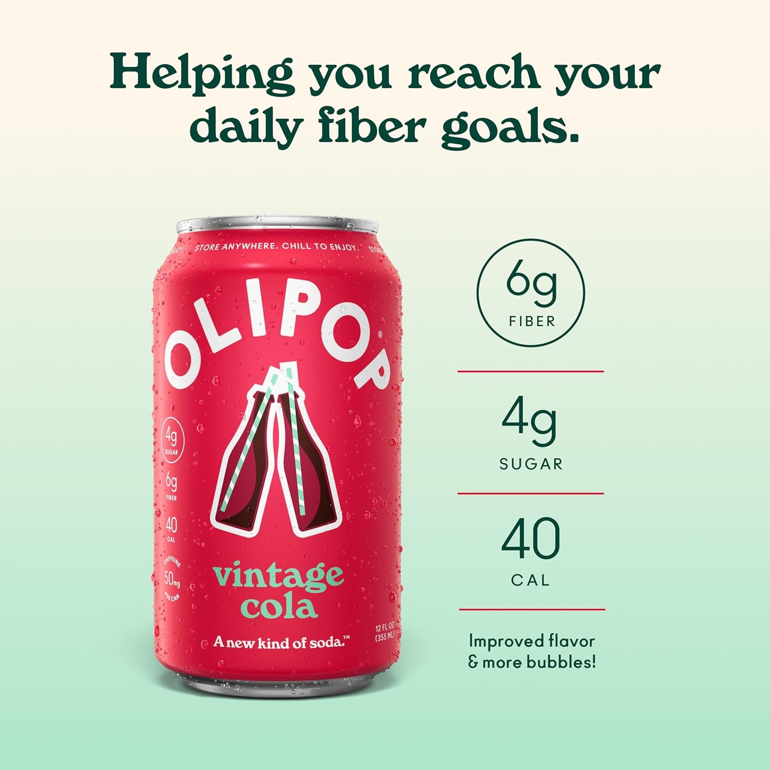 image:imageOLIPOP Prebiotic Soda Pop Raspberry Sherbet Pantry Pack Packed with Prebiotics Fiber and Botanicals Gluten Free GMO Free 12oz 12Cans Packaging May VaryVintage Cola