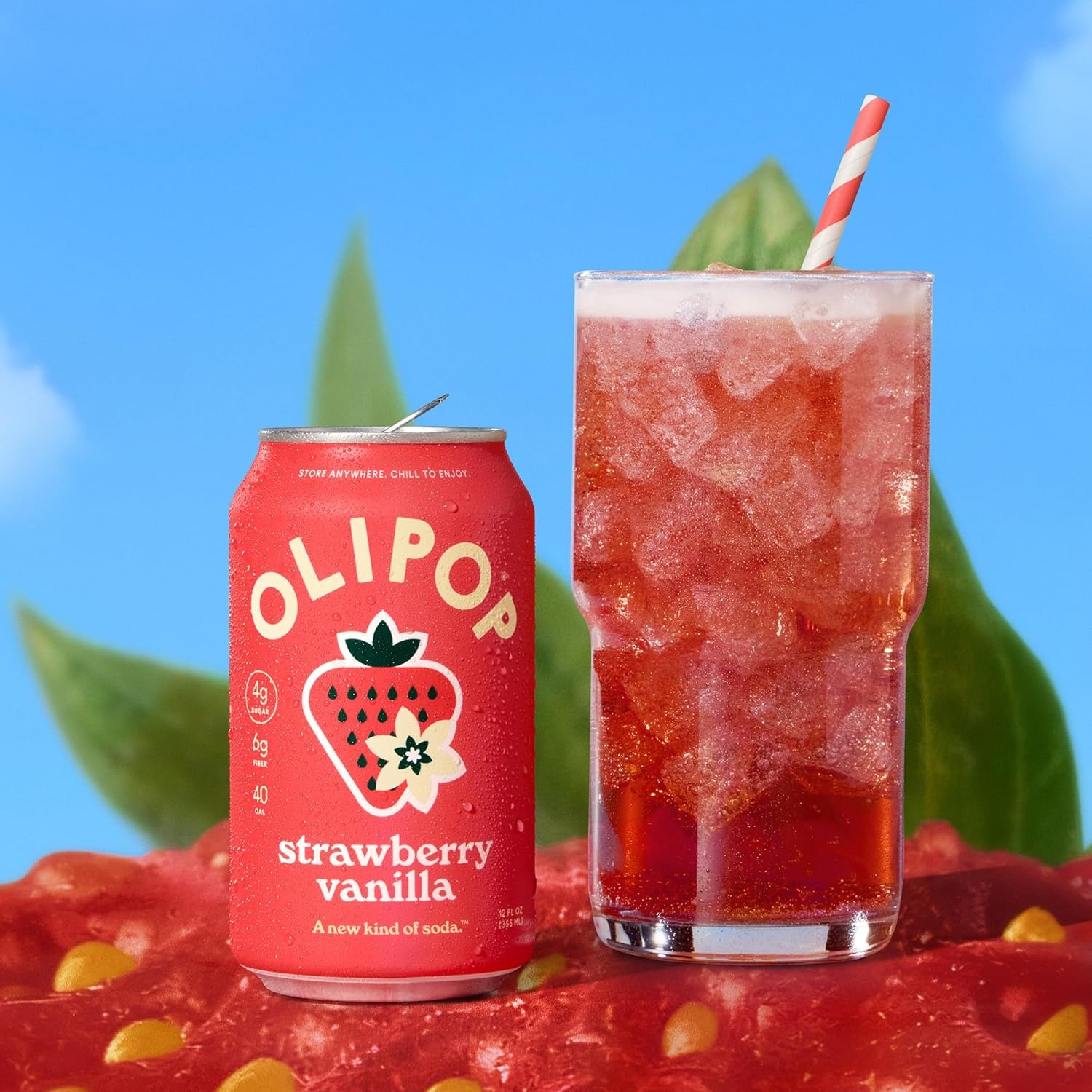 image:imageOLIPOP Prebiotic Soda Pop Raspberry Sherbet Pantry Pack Packed with Prebiotics Fiber and Botanicals Gluten Free GMO Free 12oz 12Cans Packaging May VaryStrawberry Vanilla