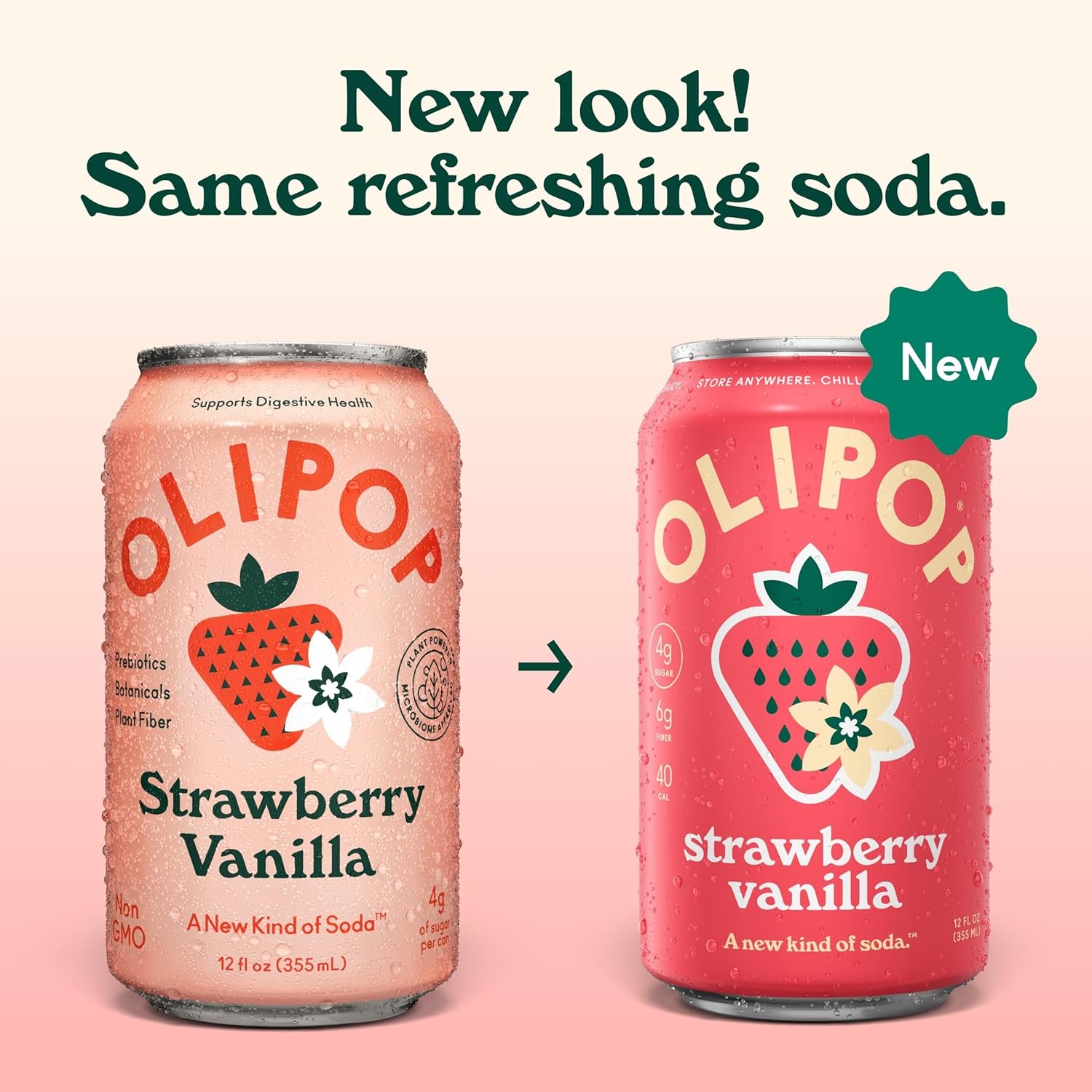 image:imageOLIPOP Prebiotic Soda Pop Raspberry Sherbet Pantry Pack Packed with Prebiotics Fiber and Botanicals Gluten Free GMO Free 12oz 12Cans Packaging May VaryStrawberry Vanilla
